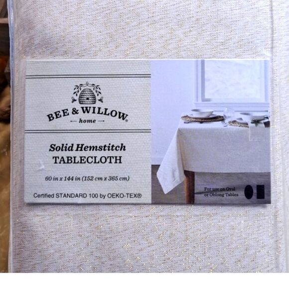 Bee & Willow Solid Hemstitch Tablecloth Vanilla Ice Gold NWT - Picture 2 of 14